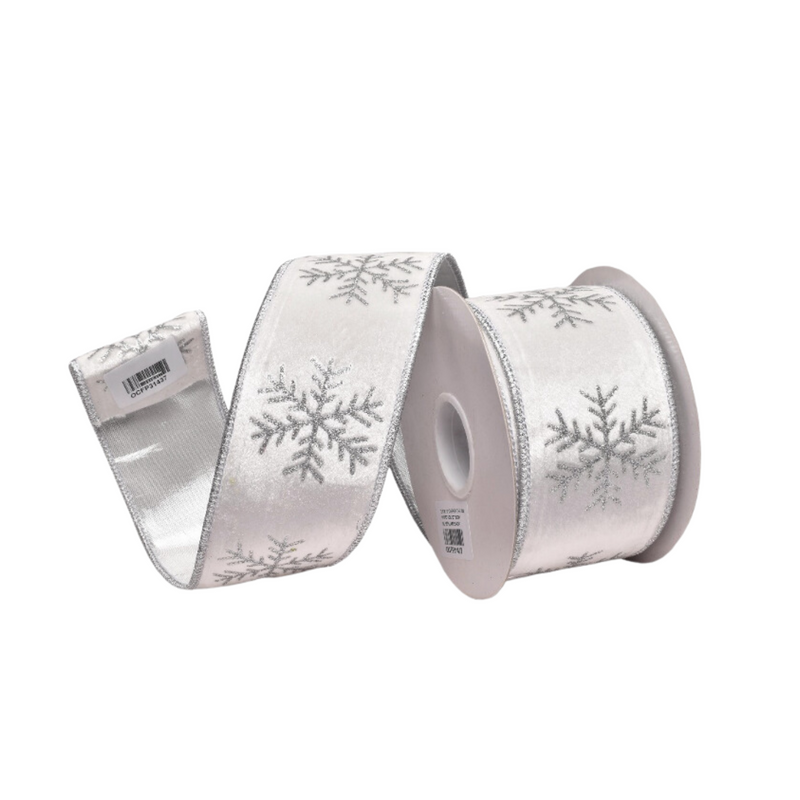 WHITE WITH SILVERSNOWFLAKE 2.5 INCH RIBBON ROM078