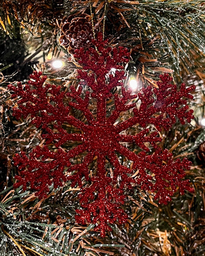 RED GLITTER SNOWFLAKE HANGING ORNAMENT RR008