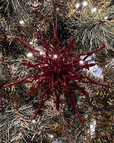 RED GLITTER STARBURST HANGING ORNAMENT RR016