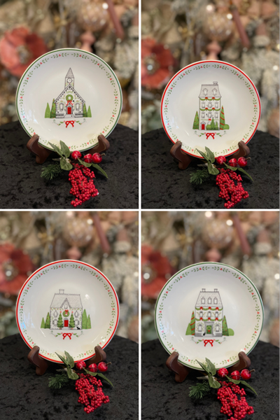 TOPIARY VILLAGE SET OF 4 MINI PLATES 15CM RTM648