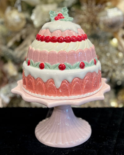 SUGAR PLUM VILLAGE CERAMIC PINK CAKE STAND DOME RTM691