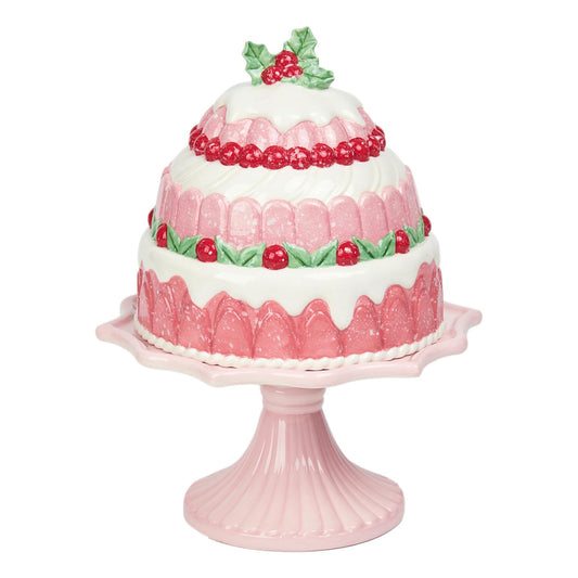 SUGAR PLUM VILLAGE CERAMIC PINK CAKE STAND DOME RTM691