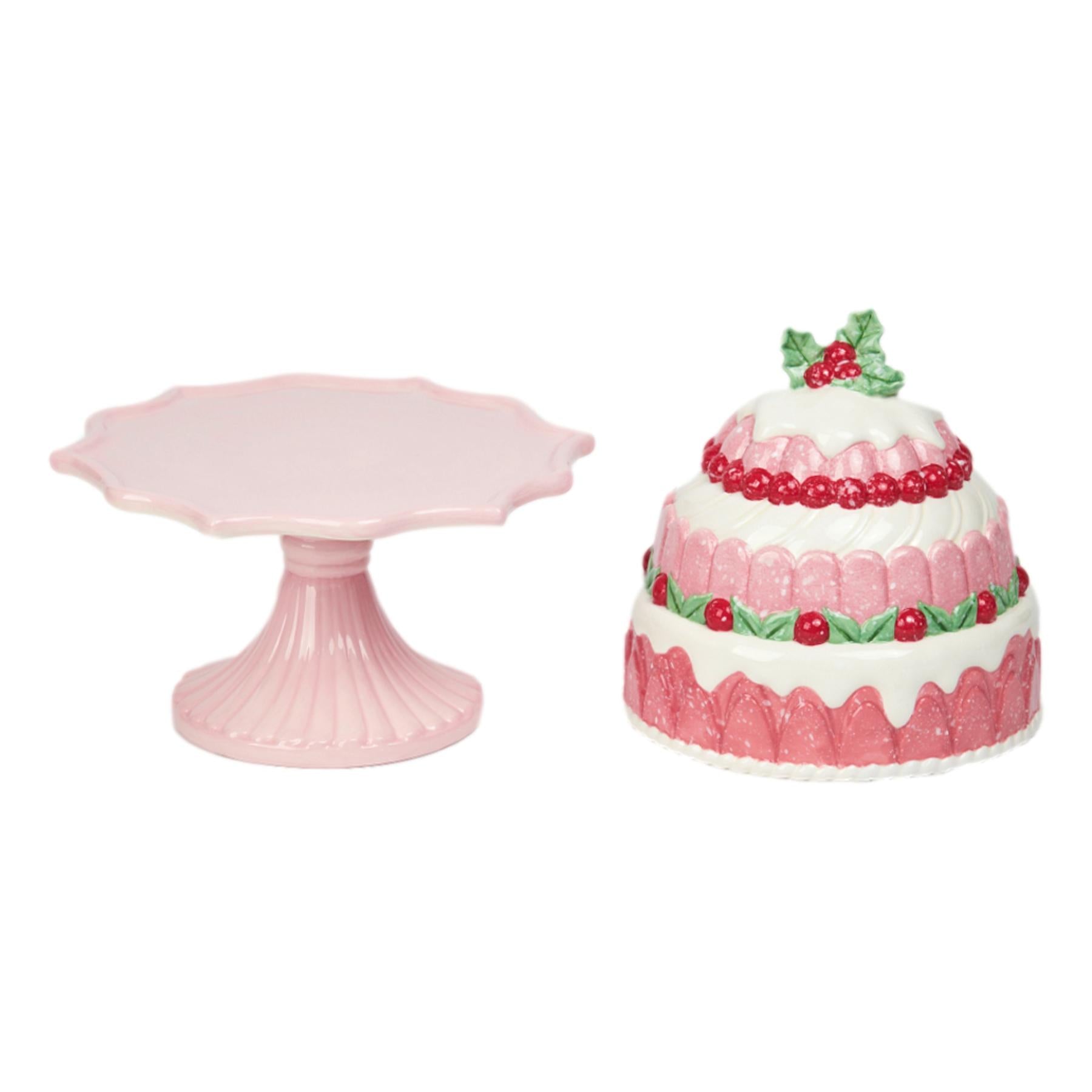 SUGAR PLUM VILLAGE CERAMIC PINK CAKE STAND DOME RTM691
