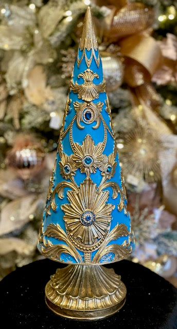 FRENCH BLUE DAMASK JEWELLED CHRISTMAS TREE RTM694