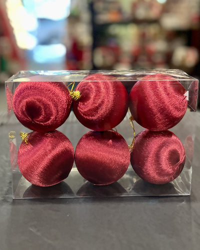 BURGUNDY SILK BALL HANGING BOX OF 6 RTW206