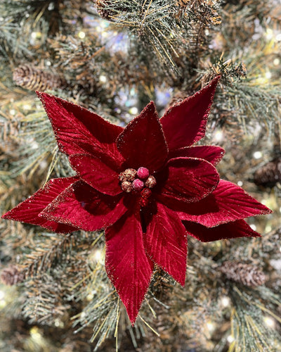 RED WITH GOLD GLITTER TRIM POINSETTIA RXD337