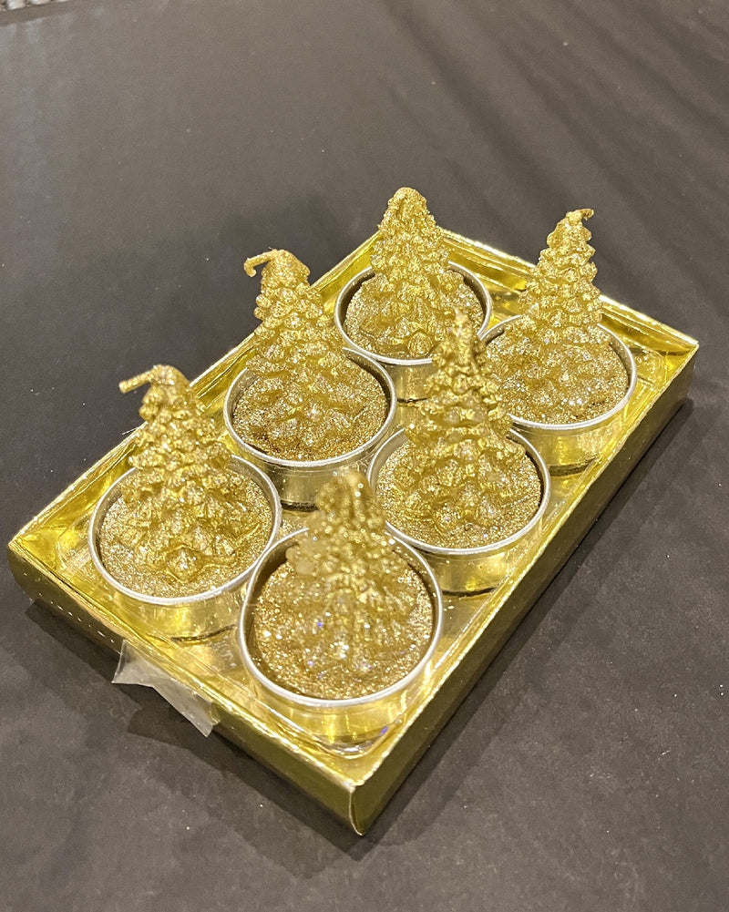 SET 6 GOLD TREE TEALIGHT CANDLES RXZ017