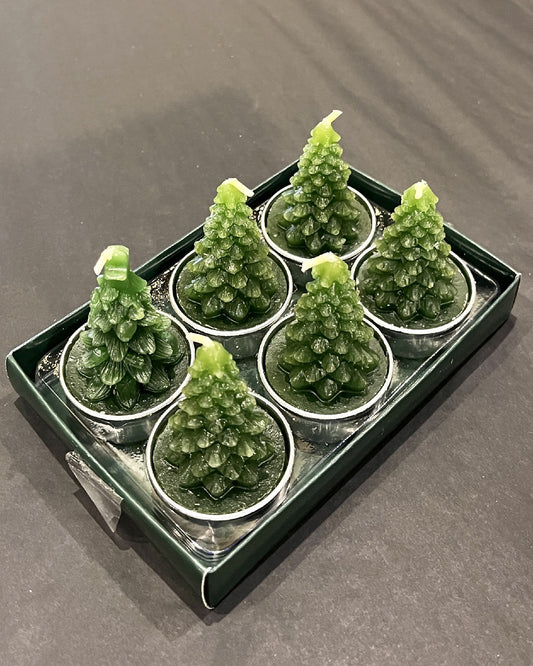 SET OF 6 GREEN TREE TEALIGHT CANDLES RXZ021
