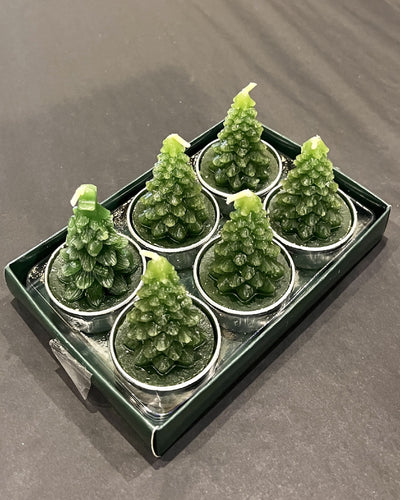 SET OF 6 GREEN TREE TEALIGHT CANDLES RXZ021