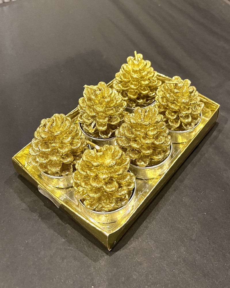 SET OF 6 GOLD PINECONE TEALIGHT CANDLES RXZ022