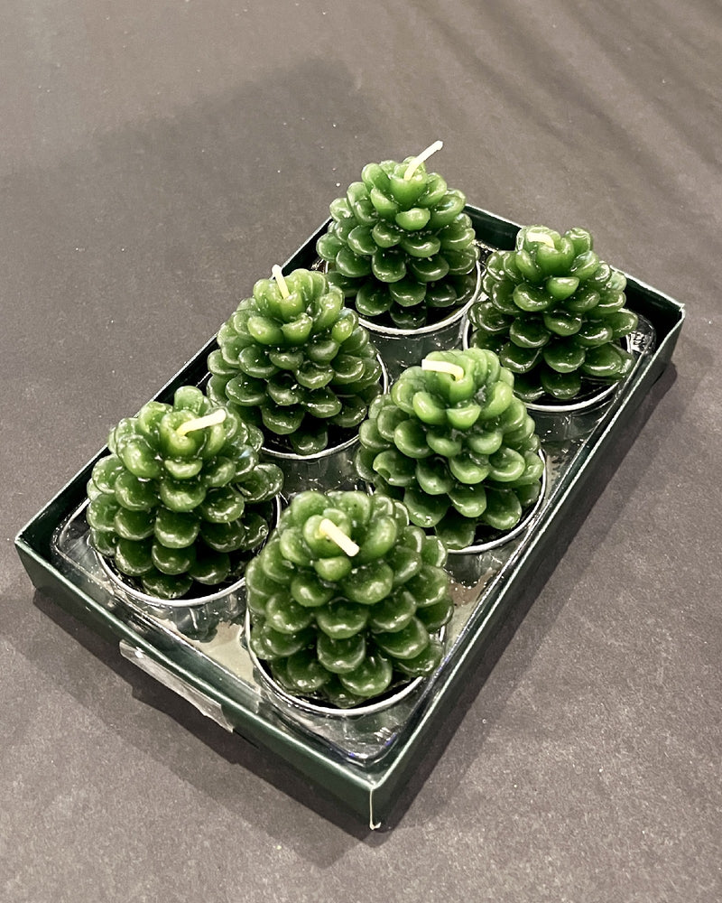 SET OF 6 GREEN PINECONE TEALIGHT CANDLES RXZ026