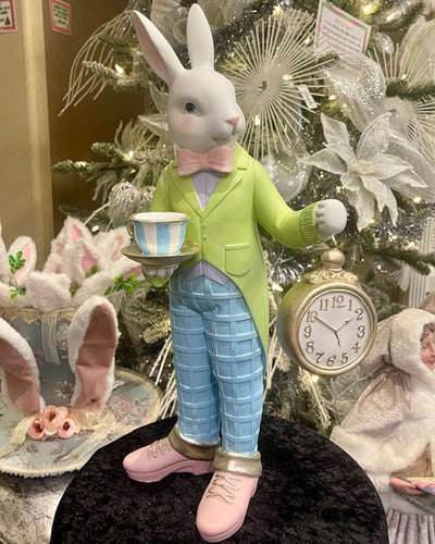 PASTEL BUNNY MAD HATTER STANDING WITH CLOCKC QTT034