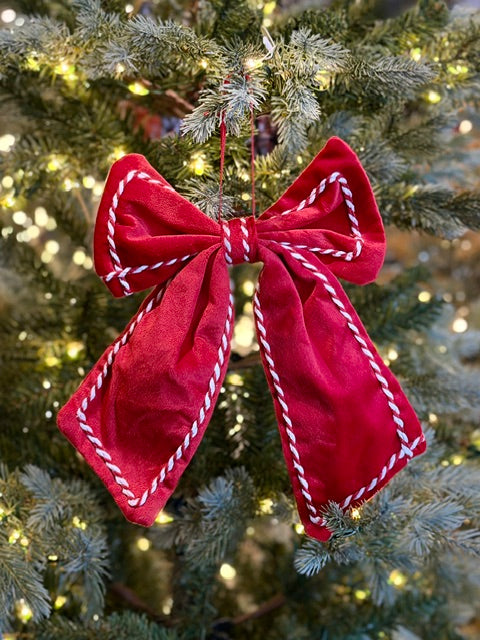 RED CANDY STRIPE EDGE HANGING BOW XM1501