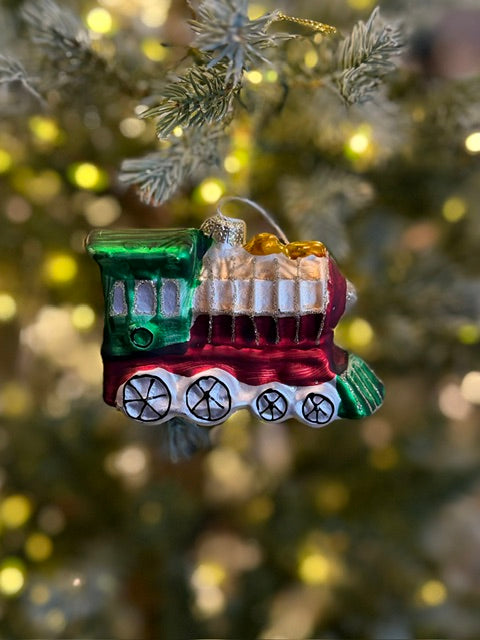 TRAIN GLASS HANGING ORNAMENT XM2089