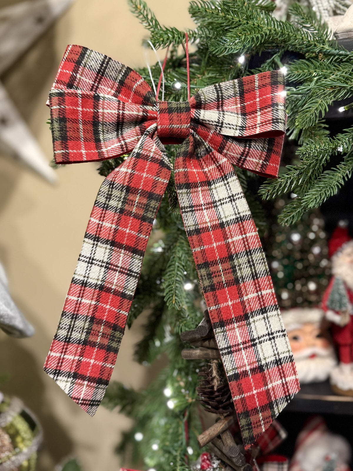 Festive Plaid Bow Dec Fab 22x35cm XM1270