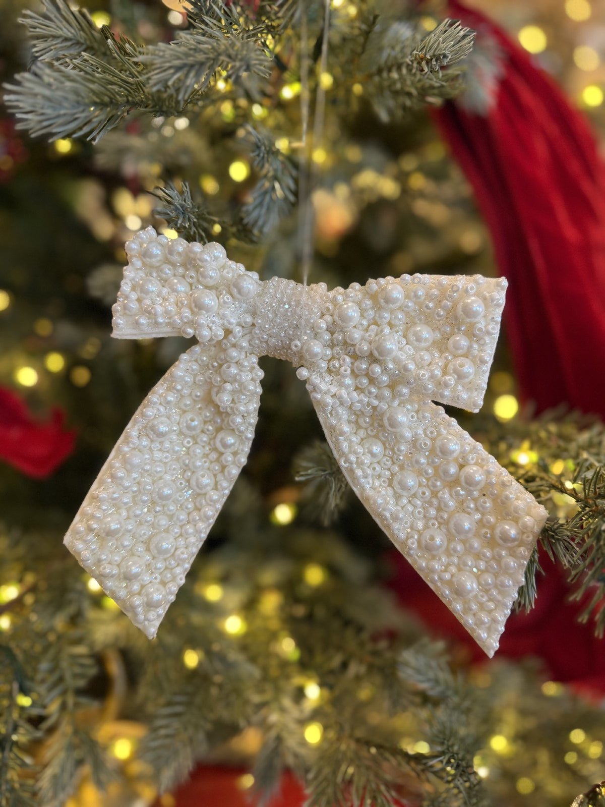 Pearl Ribbon Bow Dec PE 18x15cm White XM2329