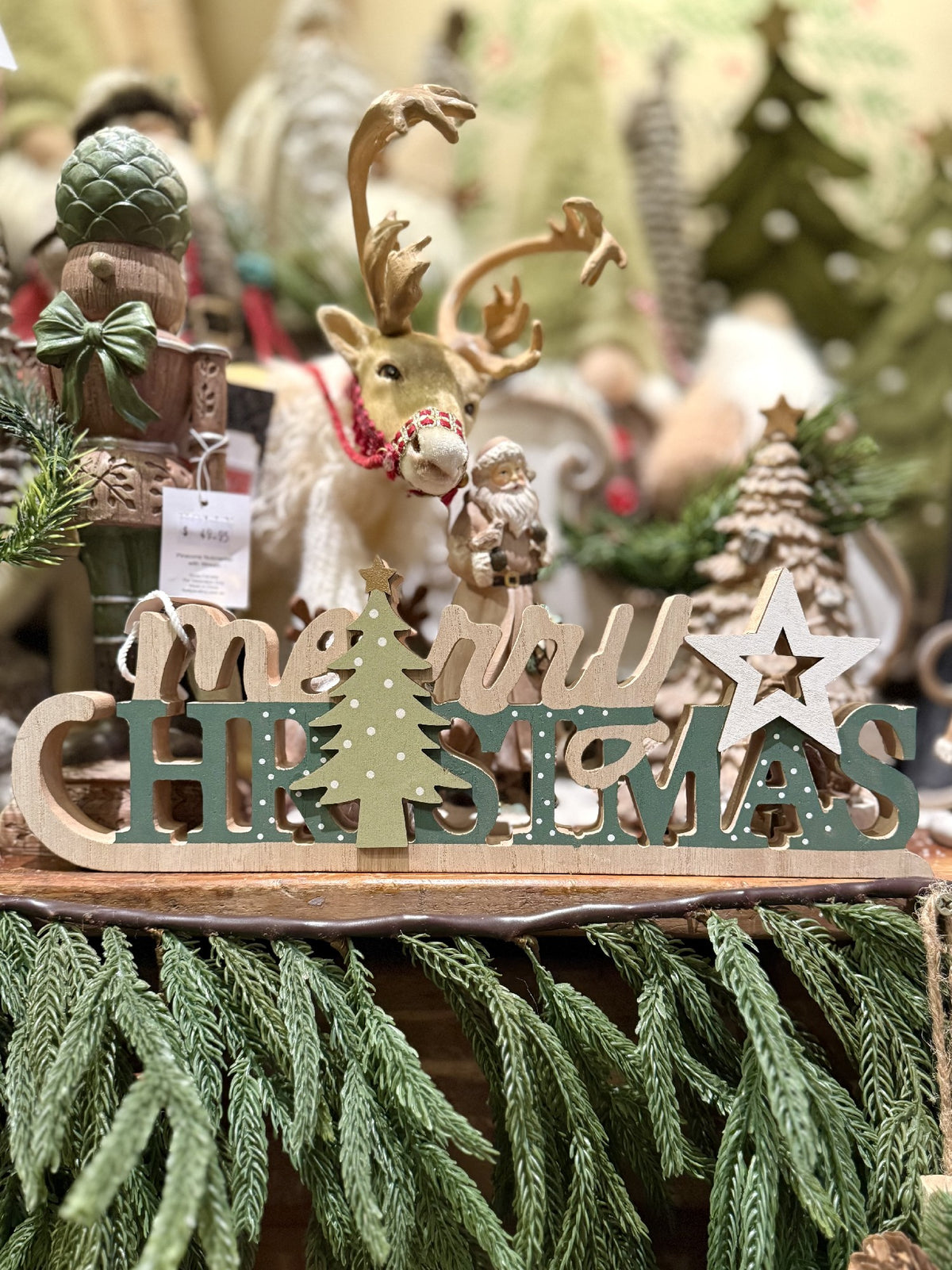 Merry Xmas Sign Wood 35x13.5cm Green XM1973