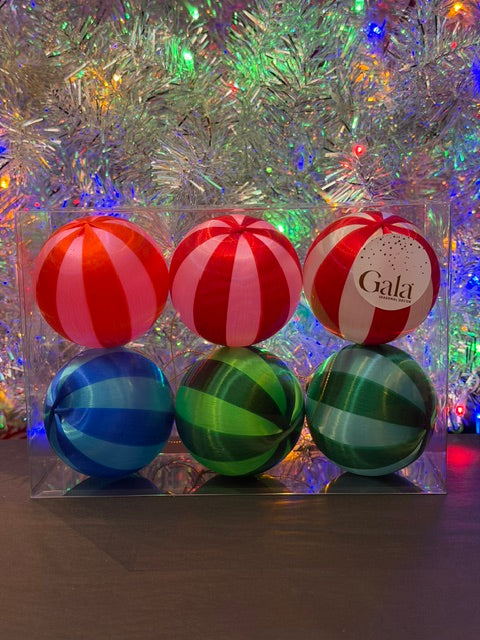 SET OF 6 SILK POP STRIPE ROUND HANGING ORNAMENT XM2070