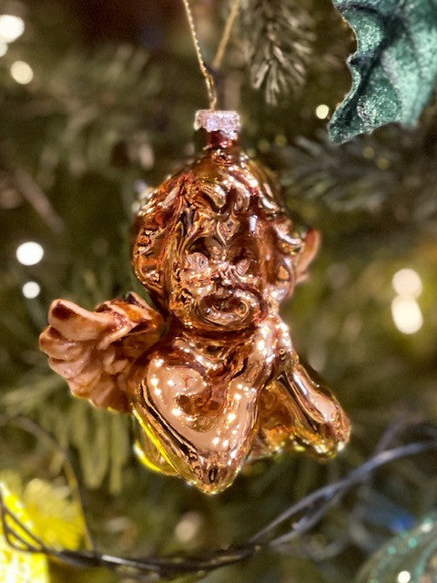 GOLD CHERUB GLASS HANGING ORNAMENT OR0074