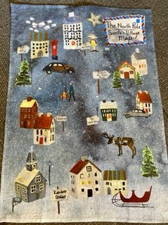 NAVY SANTA'S VILLAGE TEA TOWEL AQ0092