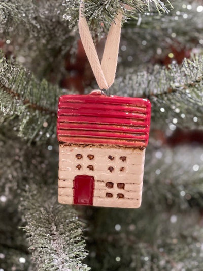 PETITE CHALET RED/WHITE HOUSE HANGING ORNAMENT