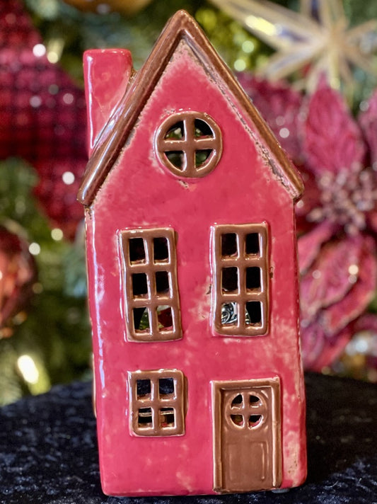 ALSACE TEA LIGHT HOUSE BARN RED YA0053