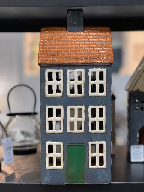 COTSWOLDS GRANDE CHALET NAVY BLUE STONEWARE TEALIGHT HOUSE YA0070