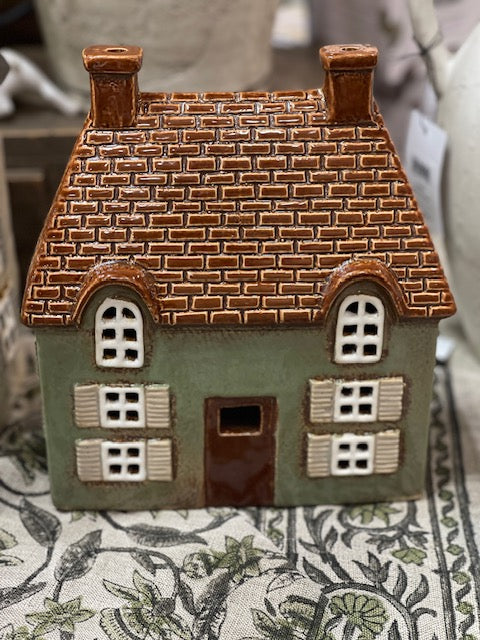 STONEWARE TEALIGHT HOUSE - COTSWOLDS SEAGREEN COTTAGE YA0092