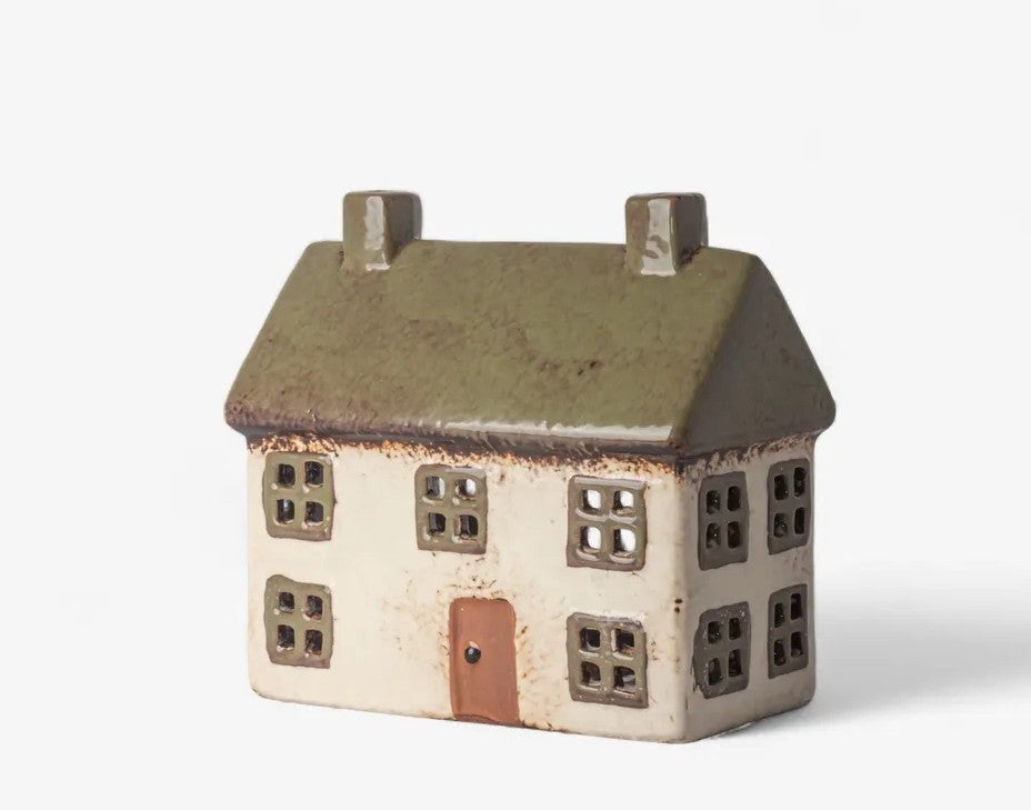 STONEWARE TEALIGHT HOUSE - COTSWOLD CREAM COTTAGE WITH GREEN ROOF YA0095