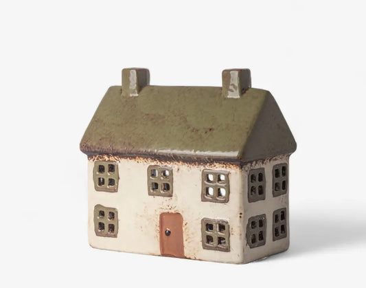 STONEWARE TEALIGHT HOUSE - COTSWOLD CREAM COTTAGE WITH GREEN ROOF YA0095