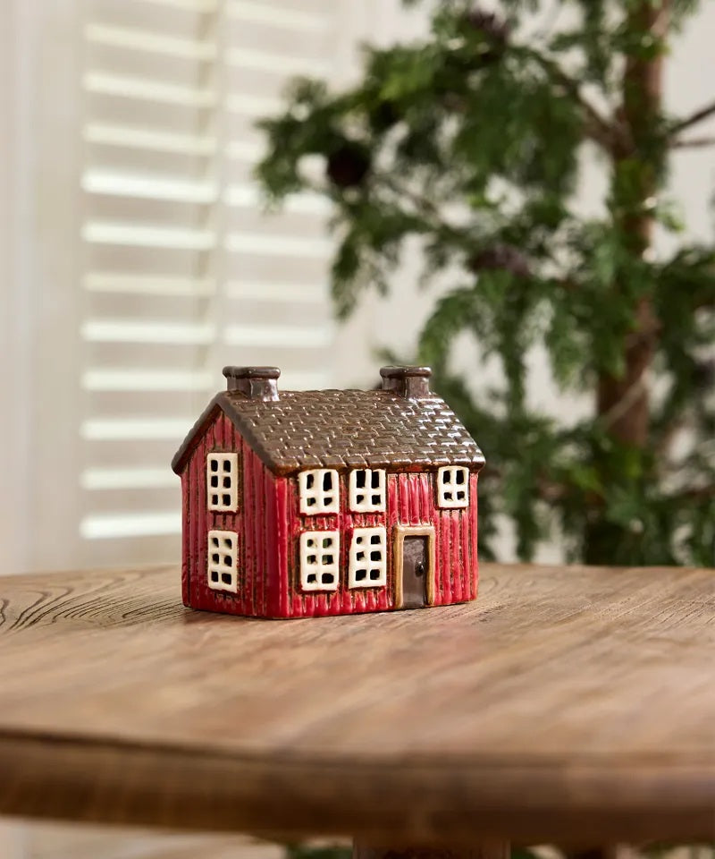 STONEWARE VILLAGE TEALIGHT HOUSE - Nordgard Torp Red Cottage YA0102