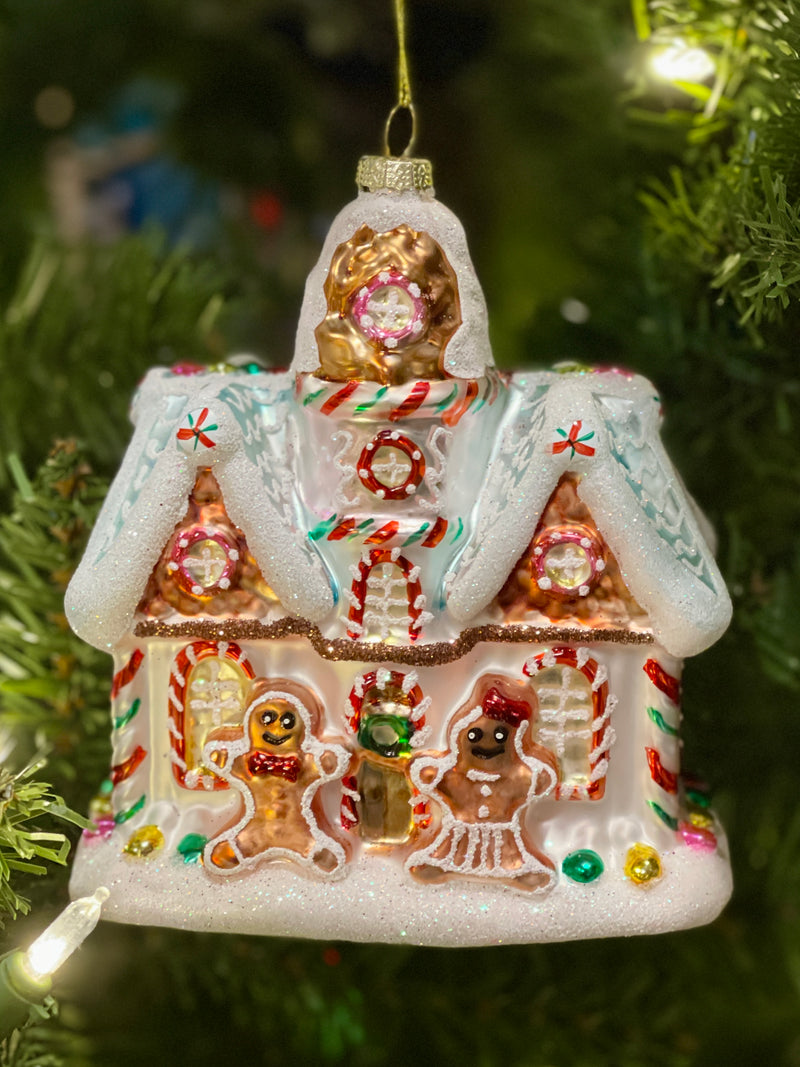 RETRO GLASS PASTEL GINGERBREAD HOUSE HANGING ORNAMENT DXM056