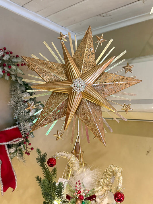Spectacular Metal Gold Starburst Tree Topper FCA021