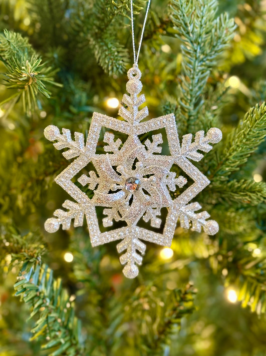 Silver Glitter Pointed Snowflake 4546002