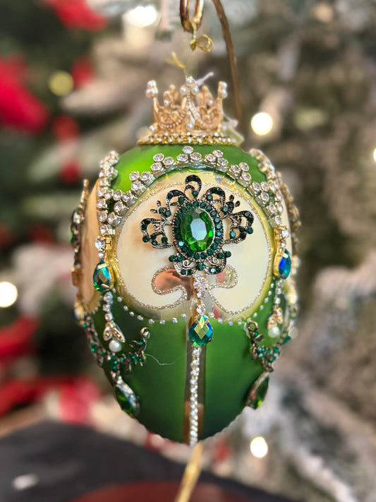 MARK ROBERTS - Green & Gold Faberge Jewel Egg Ornament 36-61472
