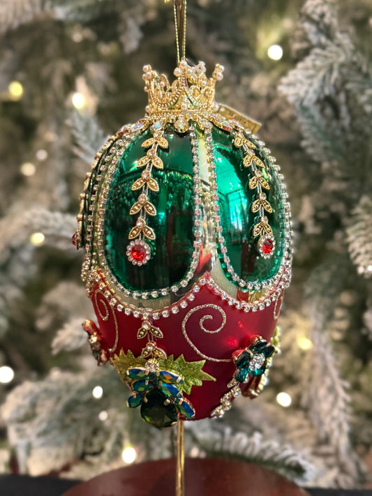 MARK ROBERTS - Red & Green Faberge Jewel Egg Ornament 36-61474