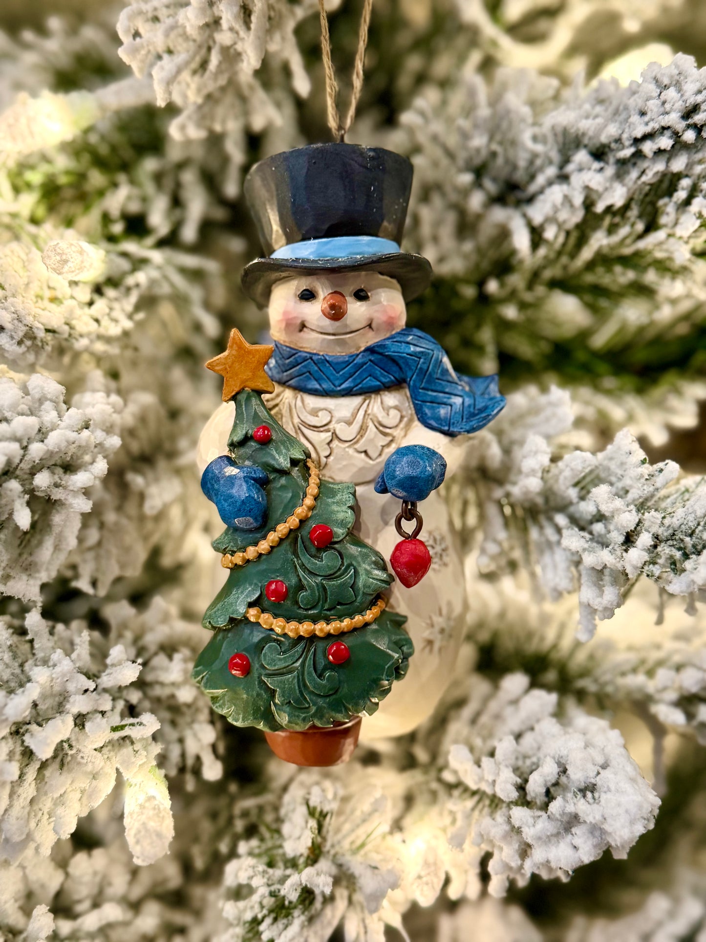 JIM SHORE HWC - SNOWMAN WITH TREE HANGING ORNAMENT 6017301