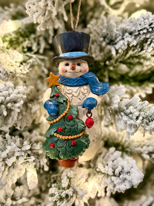 JIM SHORE HWC - SNOWMAN WITH TREE HANGING ORNAMENT 6017301