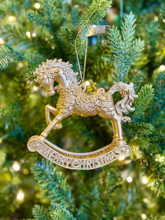 Gold Glittery Rocking Horse Ornament 4519228