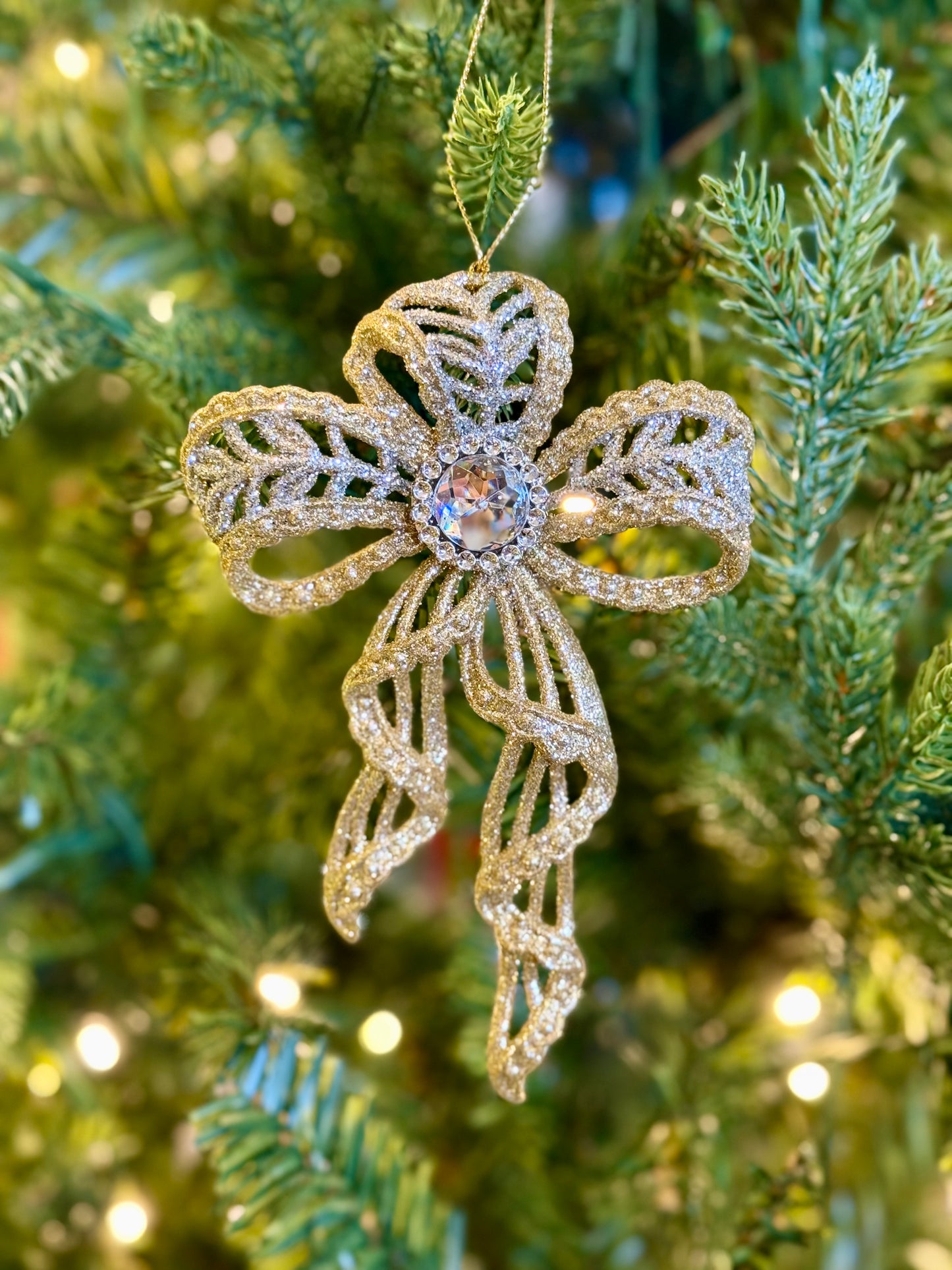 Gold + Silver Glitter Bow Ornament 4519241
