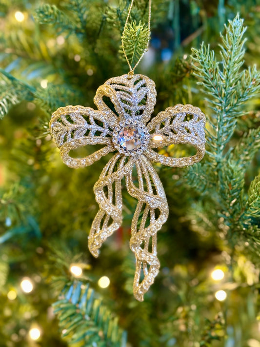 Gold + Silver Glitter Bow Ornament 4519241