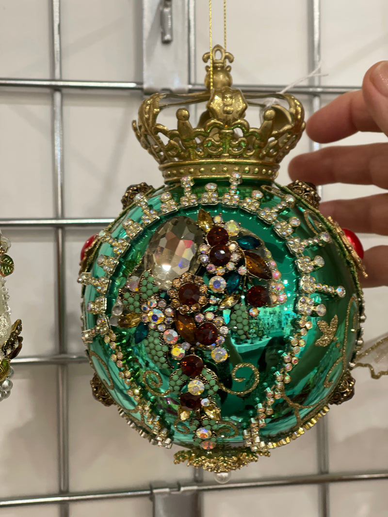 MARK ROBERTS CROWN JEWELS ORNAMENT - TURQUOISE SHINY 7INCH ROUND 36-54280