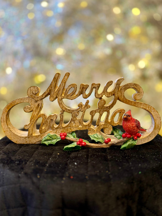 NATURAL MERRY CHRISTMAS SIGN WITH CARDINAL 4512113