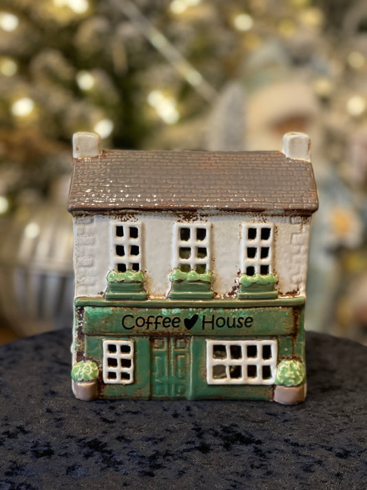STONEWARE VILLAGE TEALIGHT HOUSE - COFFEE HOUSE LH110