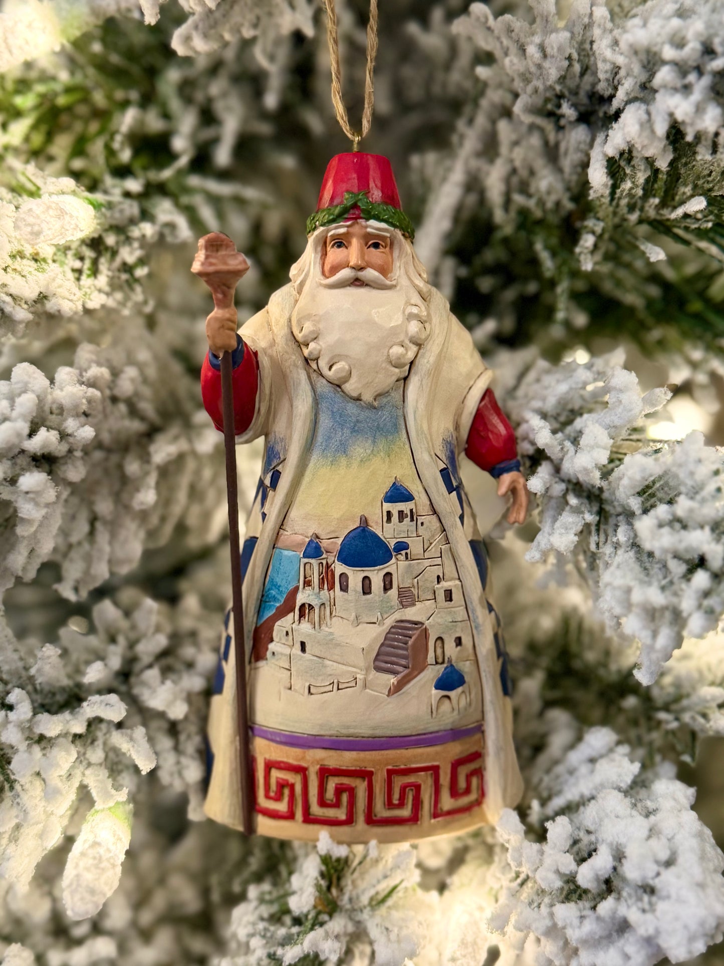 JIM SHORE HEARTWOOD CREEK GREECE SANTA HANGING ORNAMENT 4041112