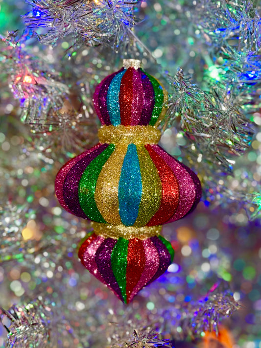MULTICOLOUR STRIPED GLASS LARGE FINIAL HANGING ORNAMENT 4524899