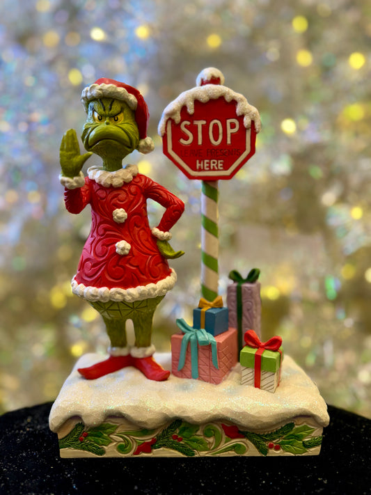 JIM SHORE = GRINCH WITH LED STOP SIGN 6017063