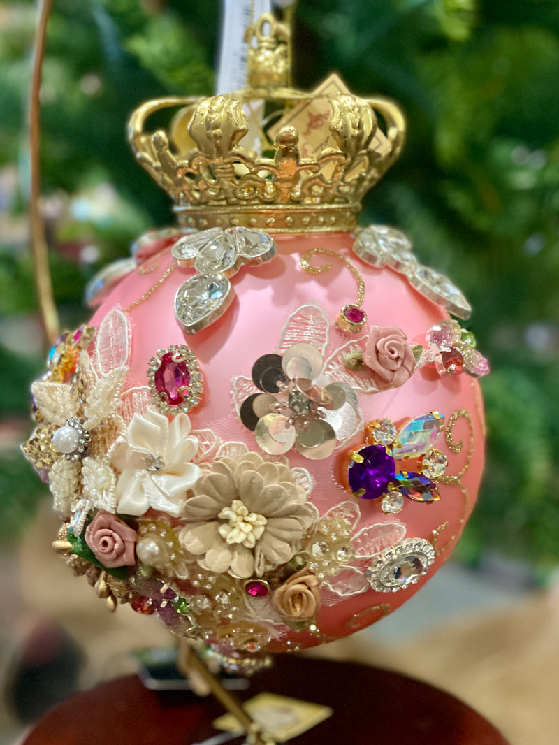 MARK ROBERTS CROWN JEWELS PINK ROUND 7 INCH ORNAMENT 36-54274