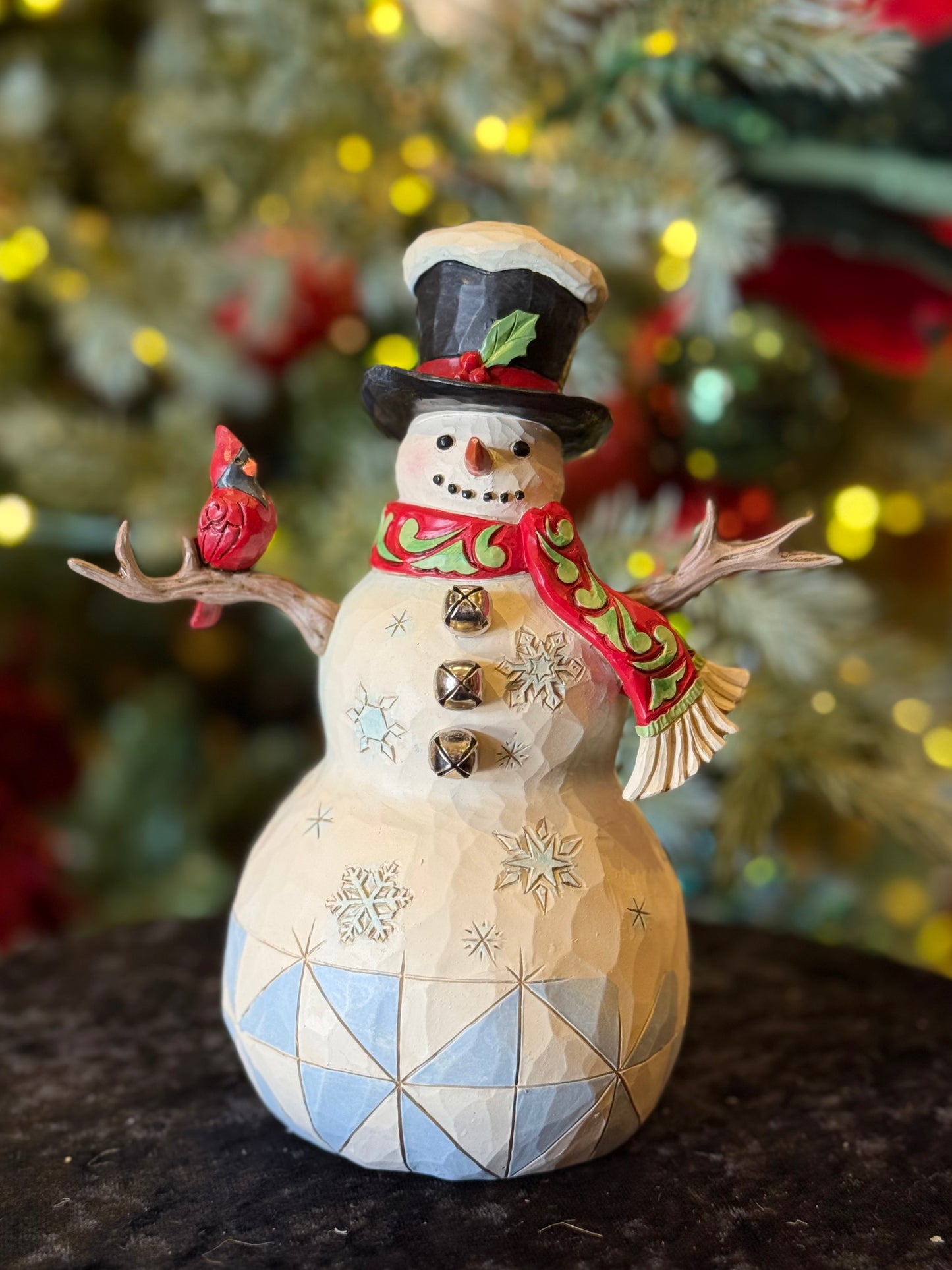 JIM SHORE HWC - SNOWMAN WITH TOP HAT & CARDINAL 6017055
