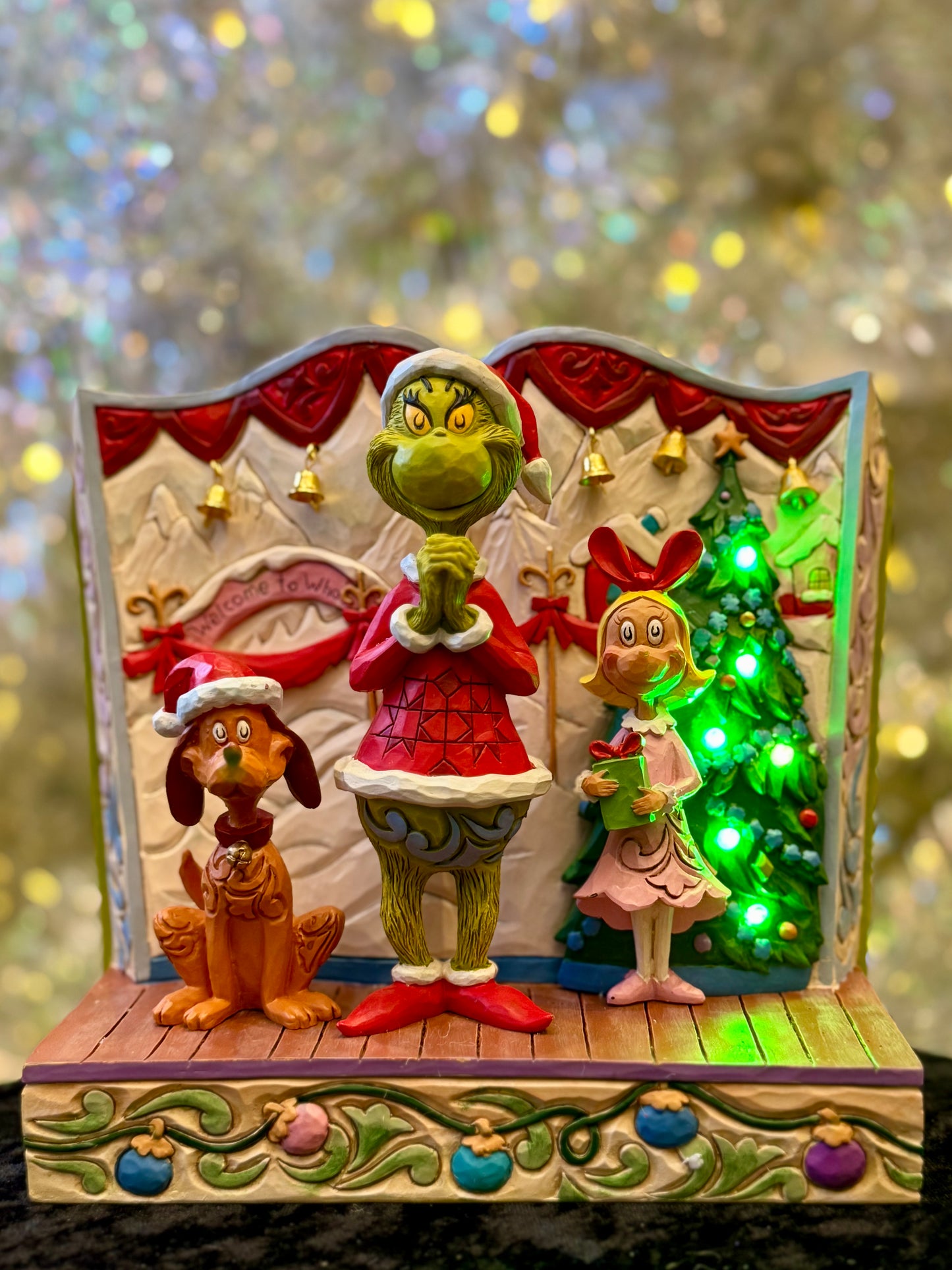 JIM SHORE GRINCH - GRINCH WITH MAXY AND CINDY LED 6017056